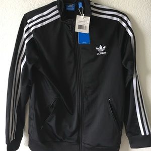 Adidas original black and white zip up